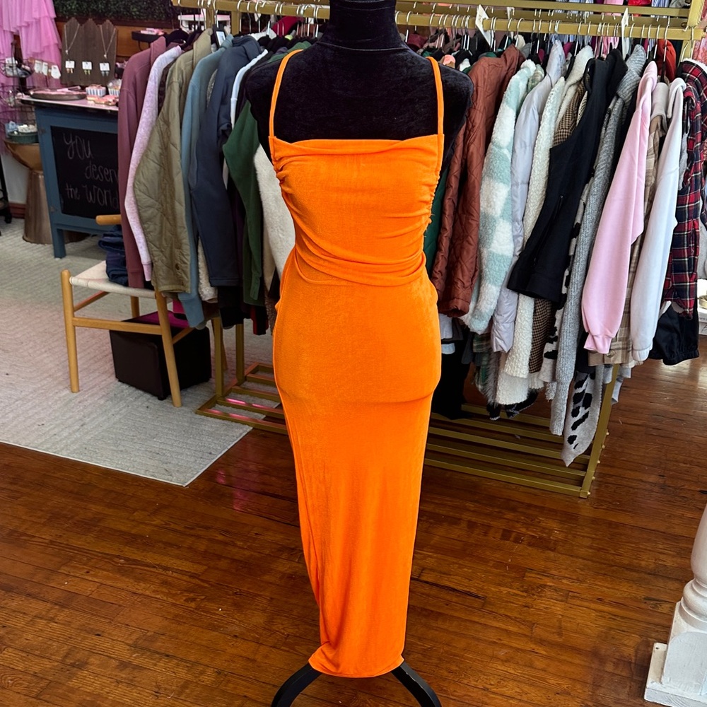 Orange Sleeveless Midi Dress